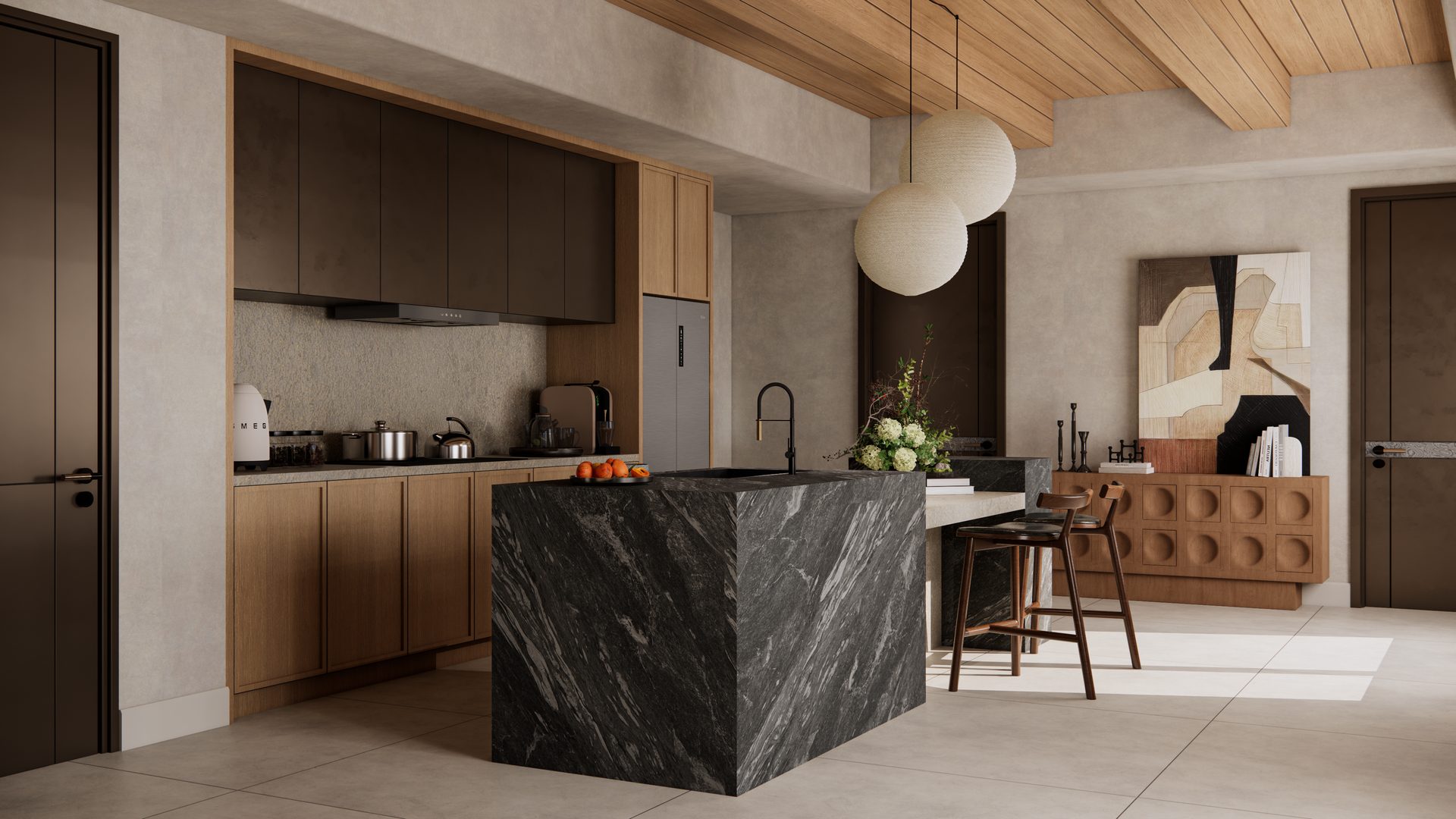 Wet bar — kitchen and stone island